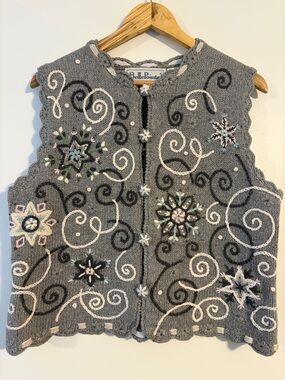 Vintage BellePointe Winter Cottage Sweater Vest M Holiday